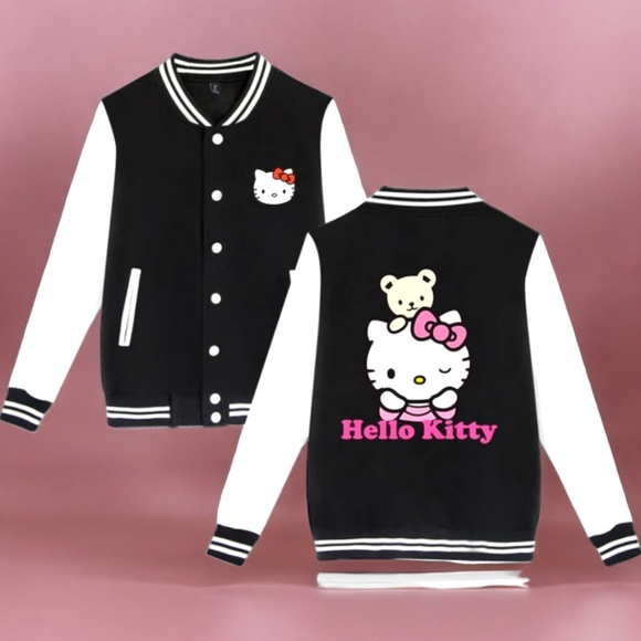 HELLO KITTY Women's Black and White High-Quality Varsity Jacket. New Arrival!! - Picture 2 of 5